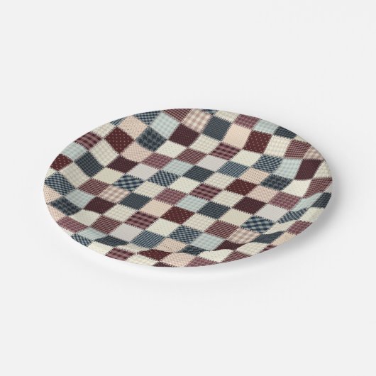 パッチワーク数々のキルト色のギンガム ペーパープレート (アングル)