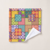 パッチワーク模様フラワーズ水玉模様ストライプ バスタオルセット (ウォッシュタオル)