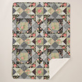 パッチワーク模様蝶の花の葉バラ シェルパブランケット (正面)