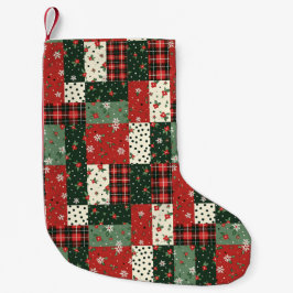 パッチワーク模様 クリスマス 緑 赤 スモールクリスマスストッキング