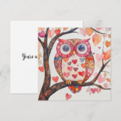 パッチワーク水彩フクロウバレンタインカード シーズンカード (正面/裏面)
