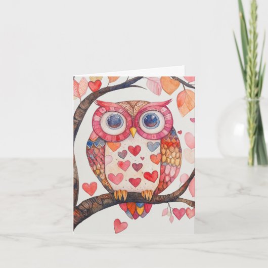 パッチワーク水彩フクロウバレンタインカード シーズンカード (正面)