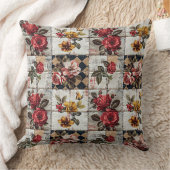 パッチワーク水色バラ市松模様に、水玉模様、 クッション (ブランケット)