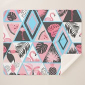 パッチワーク熱帯フラミンゴ、パーム模様。 シェルパブランケット (正面(横))