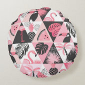 パッチワーク熱帯:フラミンゴスイカシームレス。 ラウンドクッション (裏面)