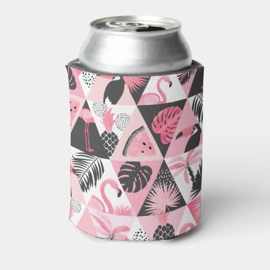 パッチワーク熱帯:フラミンゴスイカシームレス。 缶クーラー (缶裏面)