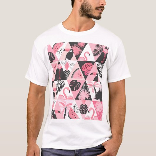 パッチワーク熱帯:フラミンゴスイカシームレス。 Tシャツ (正面)