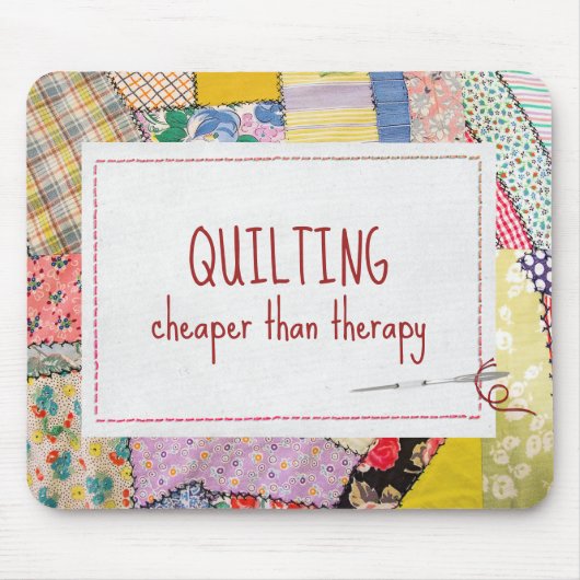 パッチワーク熱狂するキルトとおもしろい引用文 マウスパッド (正面)