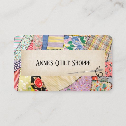 パッチワーク熱狂するキルトデザイン 名刺 (正面)