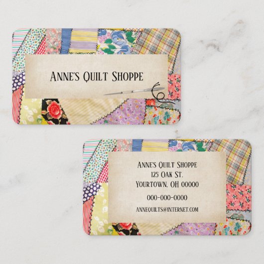 パッチワーク熱狂するキルトデザイン 名刺 (正面/裏面)