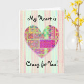 パッチワーク熱狂するハートキルト感覚の愛 カード (黄色い花)