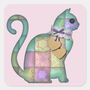 パッチワーク猫のシール スクエアシール