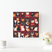 パッチワーク猫AIアートウォールクロック スクエア壁時計 (ホーム)