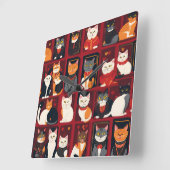 パッチワーク猫AIアートウォールクロック スクエア壁時計 (傾斜)