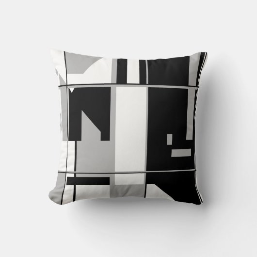 パッチワーク白黒グレー幾何学抽象芸術 クッション (正面)