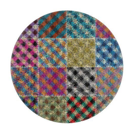 パッチワーク粗キャンバス正方形ヴィンテージ カッティングボード (正面)