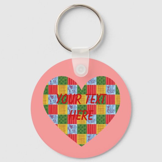 パッチワーク絵画パターンのハート型 キーホルダー (正面)