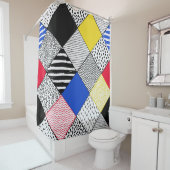 パッチワーク背景：鳥、水玉模様。 シャワーカーテン (インサイチュ)