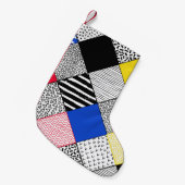 パッチワーク背景：鳥、水玉模様。 スモールクリスマスストッキング (正面 (吊り時))
