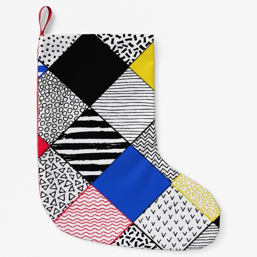 パッチワーク背景：鳥、水玉模様。 スモールクリスマスストッキング (正面)