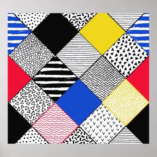 パッチワーク背景:鳥、水玉模様。 ポスター (正面)