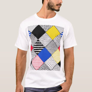パッチワーク背景:鳥、水玉模様。 Tシャツ