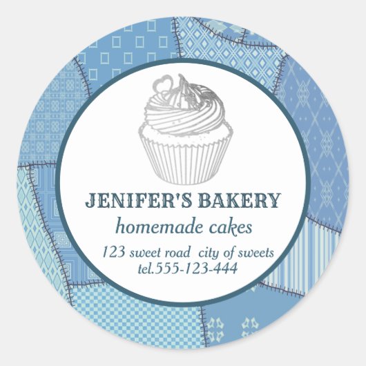 パッチワーク自家製カップケーキとスイーツ ラウンドシール (正面)