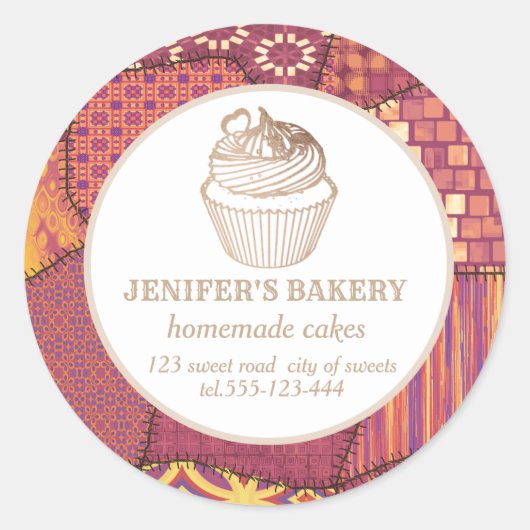 パッチワーク自家製カップケーキとスイーツ ラウンドシール (正面)