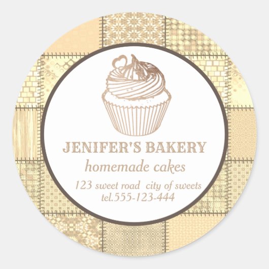 パッチワーク自家製カップケーキとスイーツ ラウンドシール (正面)