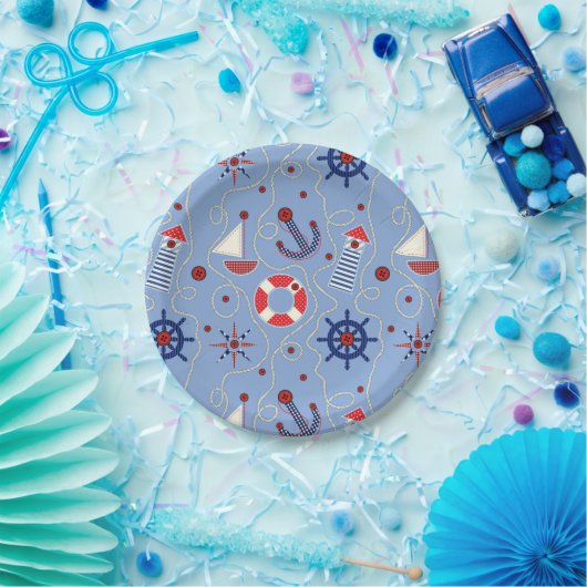 パッチワーク航海のデザイン ペーパープレート (パーティー)