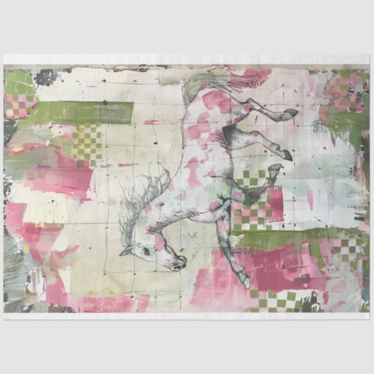 パッチワーク色彩の鮮やかキルトデザイン馬のデコパージュ 薄葉紙 (正面)