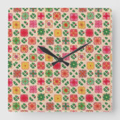 パッチワーク花柄 スクエア壁時計 (正面)