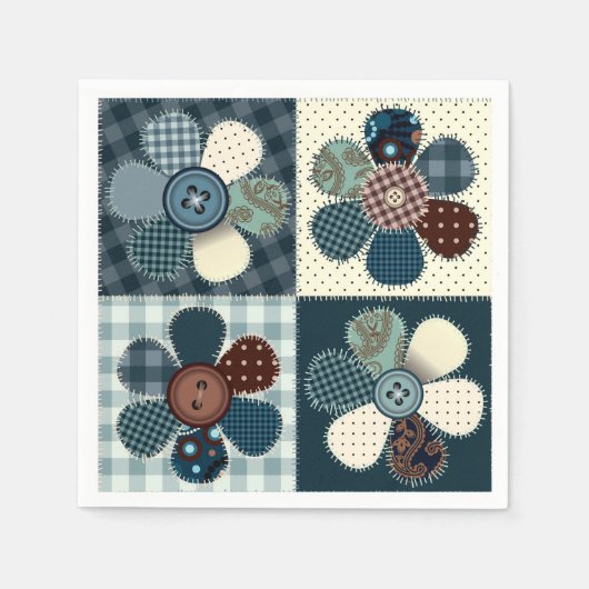 パッチワーク花 スタンダードカクテルナプキン (正面)