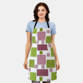 パッチワーク茶色の緑の水玉模様白い背中 エプロン (着用した状態)