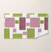 パッチワーク茶色の緑の水玉模様白い背中 バスタオルセット (ハンドタオル)