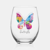 パッチワーク蝶デザイン茎なしワイングラス ステムなしワイングラス (裏面)