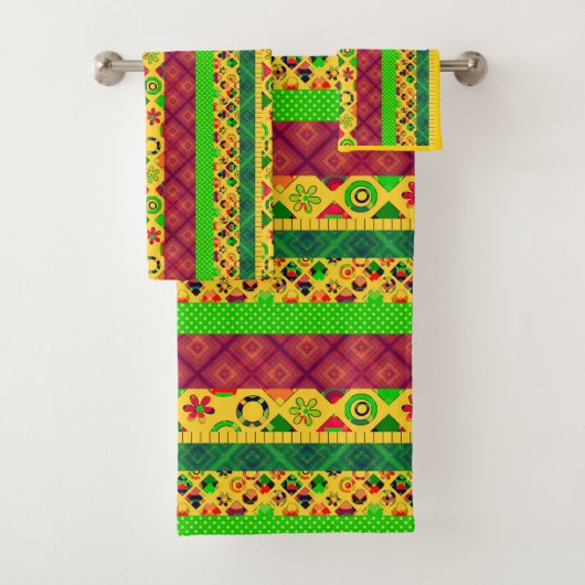 パッチワーク装飾ラインはテキスタイルボホービンをペース バスタオルセット (インサイチュ)