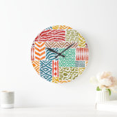 パッチワーク質感:手書きアニマルプリント ラージ壁時計 (ホーム)