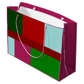 パッチワーク赤いライトブルーのホットピンク ラージペーパーバッグ (裏面アングル)