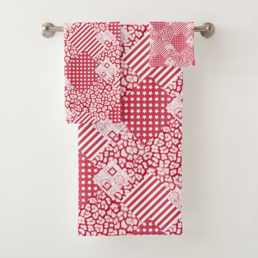 パッチワーク赤と白素朴 バスタオルセット (インサイチュ)