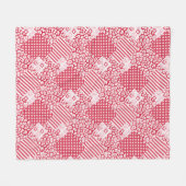 パッチワーク赤と白素朴 フリースブランケット (正面(横))