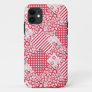 パッチワーク赤と白素朴 iPhone 11 ケース