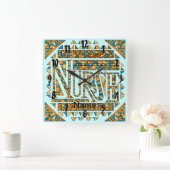 パッチワーク金ゴールドナース スクエア壁時計 (ホーム)