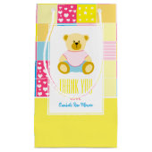 パッチワーク金ゴールドベア赤ちゃんシャワーありがとう スモールペーパーバッグ (正面)