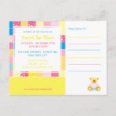 パッチワーク金ゴールドベア赤ちゃんシャワー招待状 インビテーションポストカード (裏面)