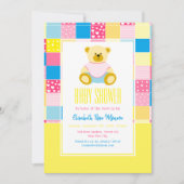 パッチワーク金ゴールドベア赤ちゃんシャワー 招待状 (正面)