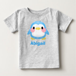 パッチワーク風のデザインのかわいいペンギンアート オーダーメイド ベビーTシャツ
