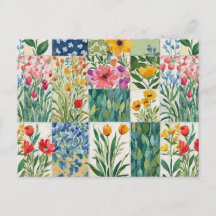 パッチワーク風の花柄が可愛い絵葉書