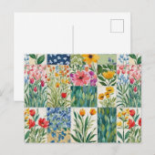パッチワーク風の花柄が可愛い絵葉書 ポストカード (正面/裏面)