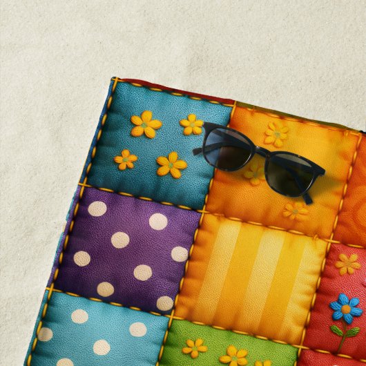 パッチワーク鮮やかカラフルキルトパターン ビーチタオル (インサイチュ)